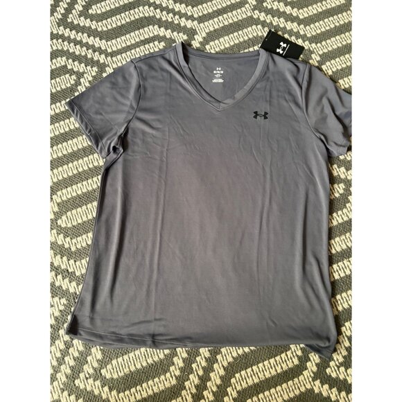 Under Armour Tops - Under Armour Womens V-Neck T-Shirt Gray Size M Recycled Polyester Lightweight Ac